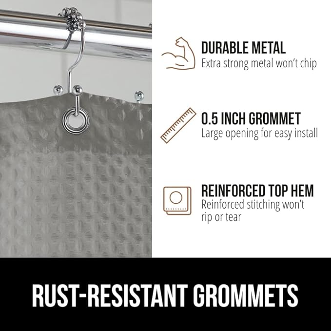 GORILLA GRIP Waffle Shower Curtain, Thick Weighted Fabric, Wrinkle and Rust Resistant, Classic Hotel Quality Design, Heavy Duty Long Curtains for Bathroom Showers, Bath Tubs, Machine Wash, 72x72, Gray