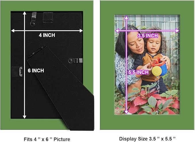 Renditions Gallery 4x6 inch Picture Frame High-end Modern Style, Made of Solid Wood and High Definition Glass Ready for Wall and Tabletop Photo Display, Green Frame