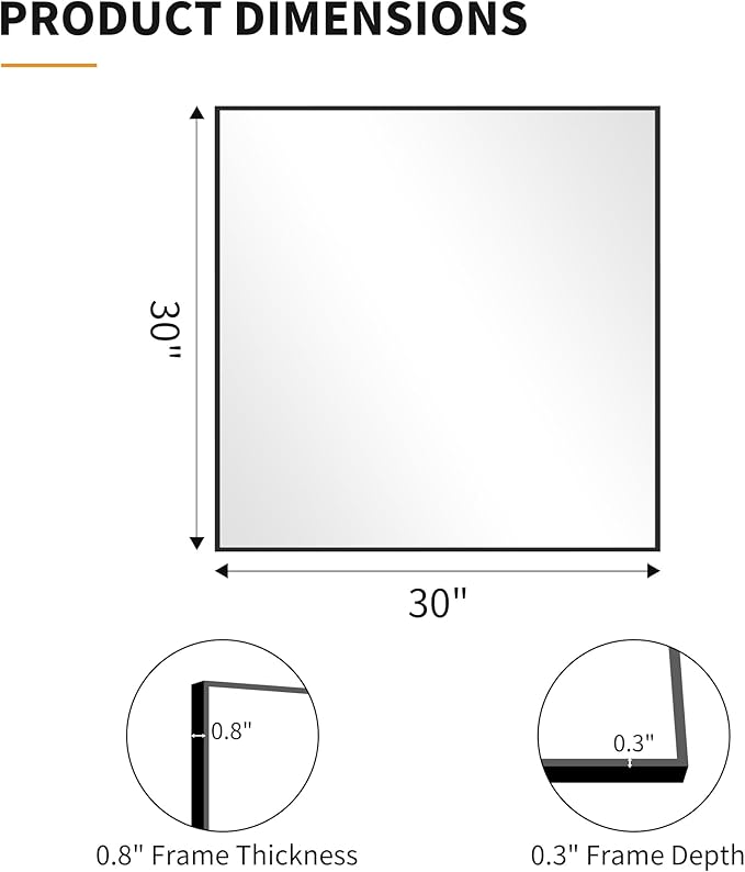 KOCUUY Bathroom Mirror,30x30 Square Black Mirror with Aluminum Metal Frame,Black Vanity Wall Mirror Modern Home Decor for Bathroom, Living Room, Farmhouse and Entryway