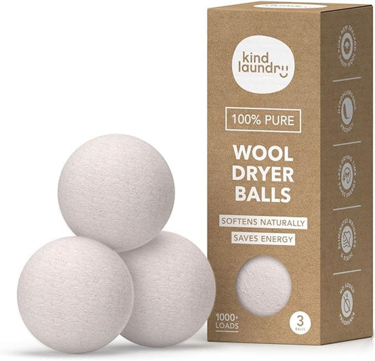 Kind Laundry - Wool Dryer Balls, Tavel Natural Dryer Balls, Pure New Zealand Wool Dryer Balls Laundry Essentials, Dryer Balls for Pet Hair Removal & Lint Collection, Pack of 3