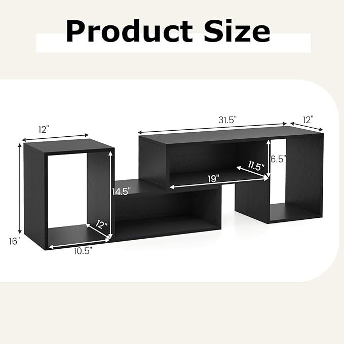 Tangkula 2 Pieces L-Shaped TV Stand, Free-Combination Entertainment Center for TVs up to 55 Inch, Modern TV Media Console Table with 4 Open Cubes, DIY Bookcase Shelf for Living Room (Black, 2 pcs)