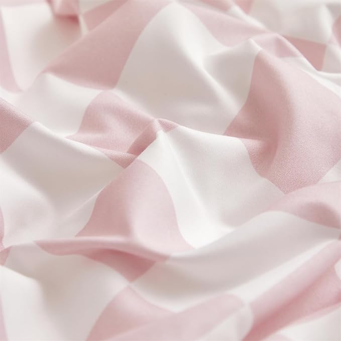 CLOTHKNOW Pink White Plaid Queen Comforter Set 3Pcs Grid Bedding Comforter Sets Soft Checkered Queen Comforter with 2 x Pillow Cases