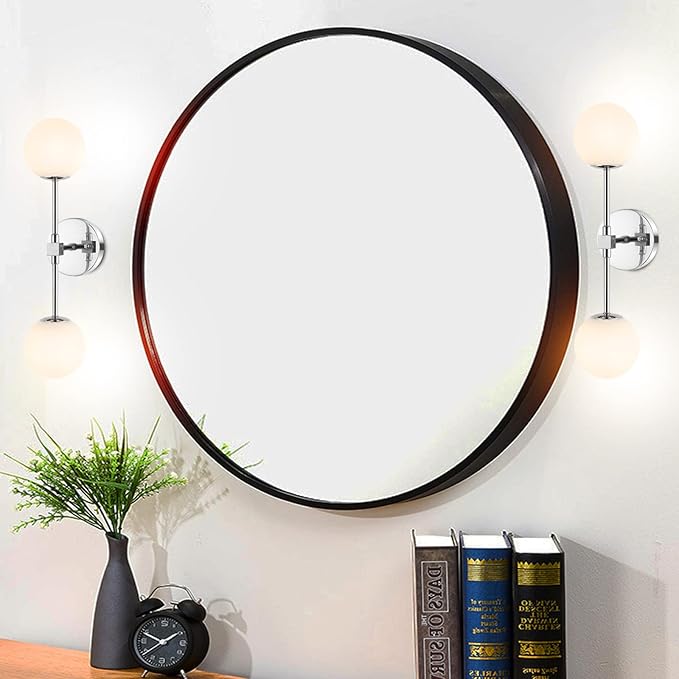 Modern Wall Sconce 2-Lights Industrial Mid Century Bathroom Vanity Wall Light with White Globe Glass Lampshade Brushed Chrome Finished Lighting Fixture (Chrome Color)