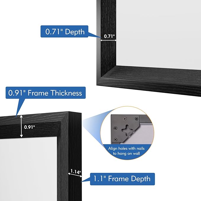 Rectangle Bathroom Mirror 28x36 Inch, Matte Black Framed, 4MM Tempered Glass, Anti-Rust, Wall-Mount Vanity Mirror for Bathroom & Bedroom, Hangs Horizontally or Vertically