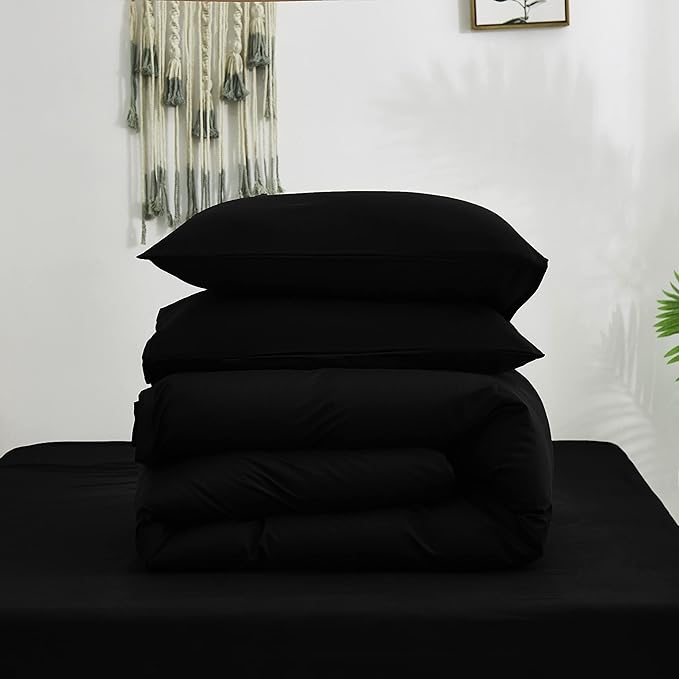 Cottonight Black Comforter Set King Men Women All Black Bedding Set Blanket Quilts Solid Fuzzy Modern Gothic Cozy Dark Color Comforter Set for King Bed Women Men
