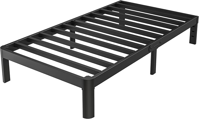 Black Twin Bed Frames 12 Inch, Metal Bed Frame Twin Size No Box Spring Needed, DIY Headboard Holes, Heavy Duty Steel Support 3500 LBS, Noiseless, Round Corner Leg, Storage Space, Easy Assembly