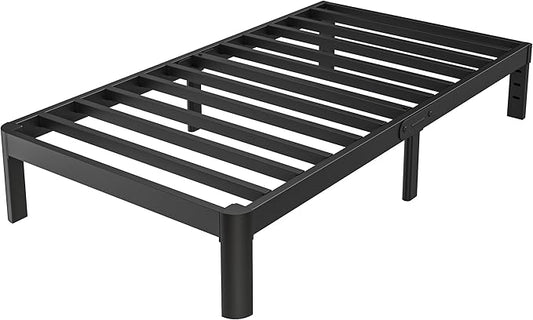 Black Twin Bed Frames 12 Inch, Metal Bed Frame Twin Size No Box Spring Needed, DIY Headboard Holes, Heavy Duty Steel Support 3500 LBS, Noiseless, Round Corner Leg, Storage Space, Easy Assembly