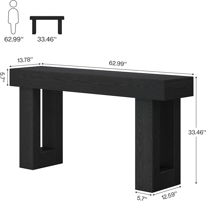 Tribesigns 63-Inch Long Console Table, Wooden Rectangular Sofa Table Behind The Couch, Farmhouse Entryway Table for Entrance, Hallway, Living Room (Black)