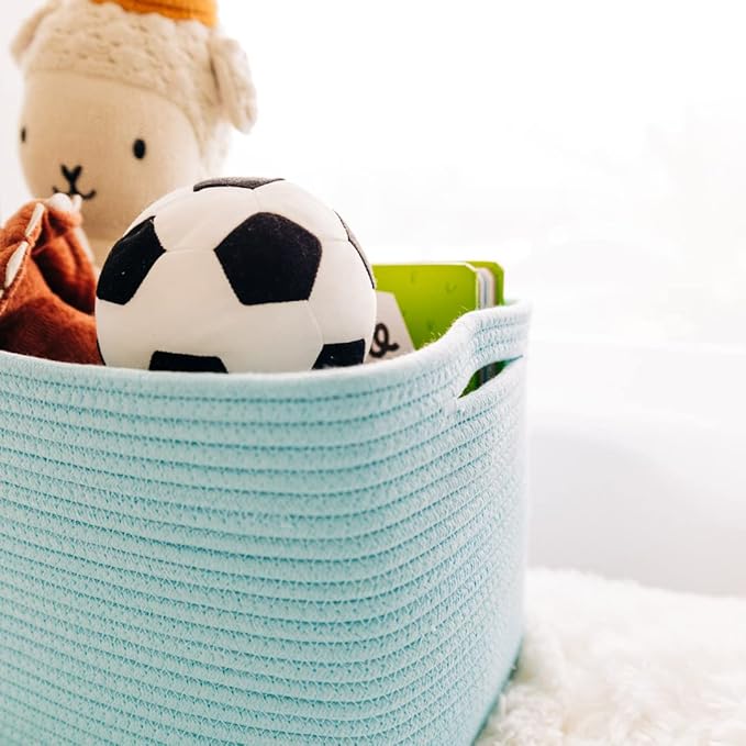 OrganiHaus Blue Basket for Shelves, Decorative Cloth for Organizing, Cotton Rope Storage Basket for Toys, Small Woven Baskets for Storage