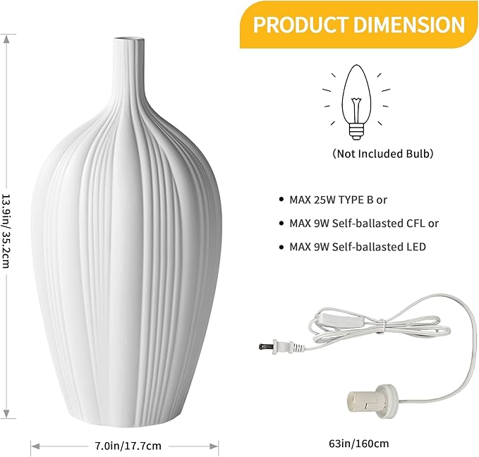 RONDURE 13.9" Modern Ceramic Table Lamp, Modern Bedside Lamps for Bedroom, Living Room and Nightstand, White Translucent Ceramic Shade, Warm Ambient Lighting, Home Decor