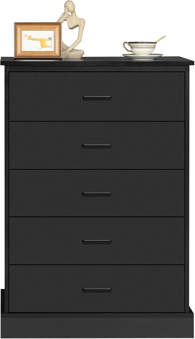 EPHEX Black Tall Dresser with 5 Drawers for Bedroom, Tall Dresser for Closet, Storage Tower Clothes Organizer, Modern Chest of Drawers with Sturdy Pedestal, 27.6'' W x 15.8'' D x 40.2'' H