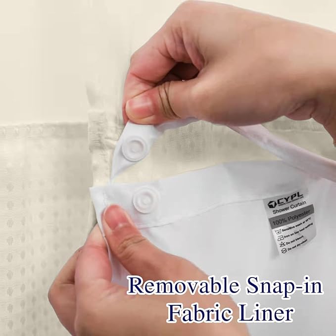 No Hooks Required Waffle Weave Shower Curtain with Snap in Liner-Hotel Grade Waterproof & Mesh Top Window Spa Like Small Stall Bath Curtain Machine Washable 54Wx80L Beige