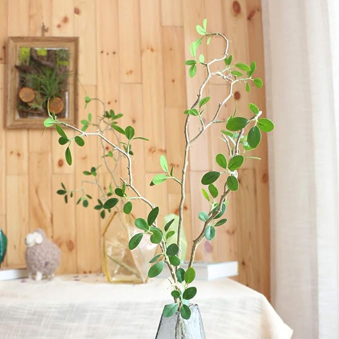 Ollain 43" Artificial Greenery Stems Plants Faux Leaf Green Eucalytus Branches Ficus Twig Fern Fake Green Bushes Shrubs for Home Party Wedding Decoration (4 Pack)