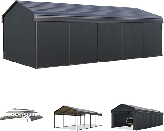 MFSTUDIO Carport 12x25 ft, Outdoor Heavy Duty Carports with Sidewalls, Metal Shed Canopy Shelters Garage Shelter Shade Car Ports with Galvanized Roof for Cars, Truck and Boats ﻿