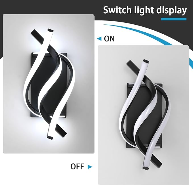 AUA LED Wall Sconce, 21W Modern Spiral Wall Sconce Lighting, 6500K Cool White Indoor Wall Light for Bedroom Living Room Office Restaurant Hallway, Wall Mounted Lamp