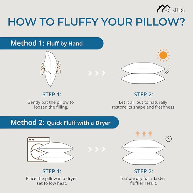 Sasttie Pillows Queen Size Set of 2, Bed Pillows for Side, Back, and Stomach Sleepers - Oeko-Tex Certified Down Alternative Plump Filling - Hotel Quality and Machine Washable, 2 Pack