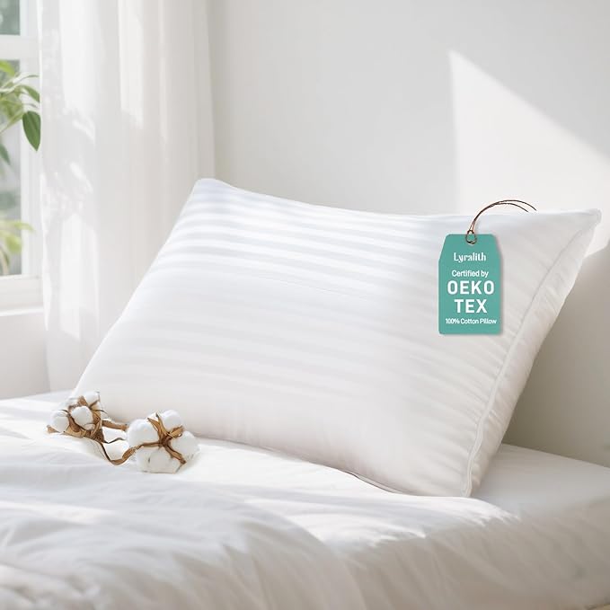 Hypoallergenic Cotton Cover with Soft Down Alternative Pillow, Standard/Queen Size, Luxury Hotel Quality, Ideal for Side, Back and Stomach Sleepers, Oeko-TEX Certified