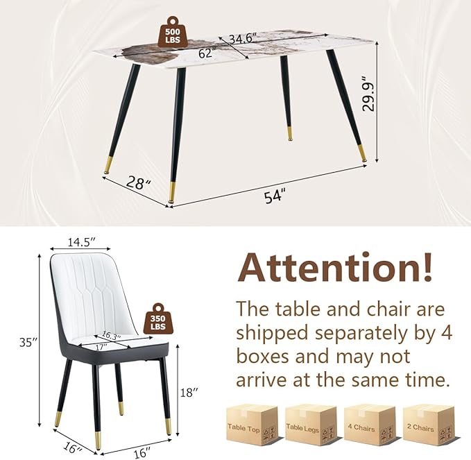 6 Chair Dining Table Set,6 Person Dining Table Set, Sintered Stone Kitchen Table Top and Modern Chairs Set of 6 for Kitchen Dining Room