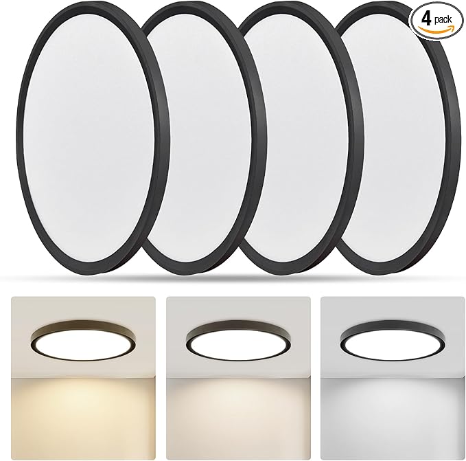 Led Flush Mount Ceiling Light,9 Inch 18w 1860lm,3000k/4000k/6000k 3CCT Selectable, Round Modern Flat Panel Super Slim Led Ceiling Light,for Living Dining Kitchen Bedroom Room (4Pack-Black)