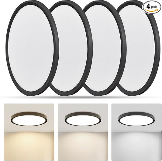 Led Flush Mount Ceiling Light,9 Inch 18w 1860lm,3000k/4000k/6000k 3CCT Selectable, Round Modern Flat Panel Super Slim Led Ceiling Light,for Living Dining Kitchen Bedroom Room (4Pack-Black)