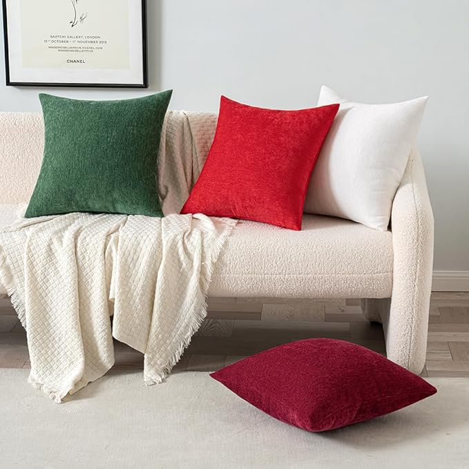 MIULEE Pack of 2 Red Decorative Pillow Covers 20x20 Inch Soft Chenille Couch Throw Pillows Farmhouse Cushion Covers for Home Decor Sofa Bedroom Living Room