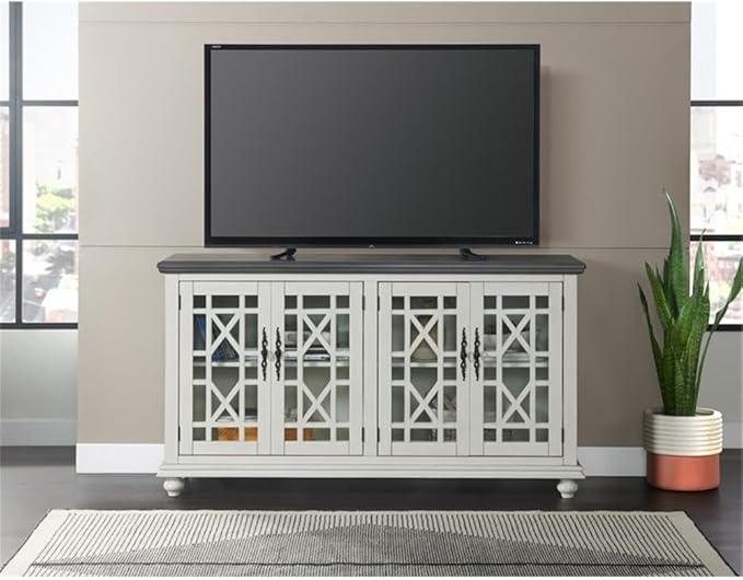 Martin Svensson Home Elegant TV Stand, 63" W x 35" H, White with Grey Top