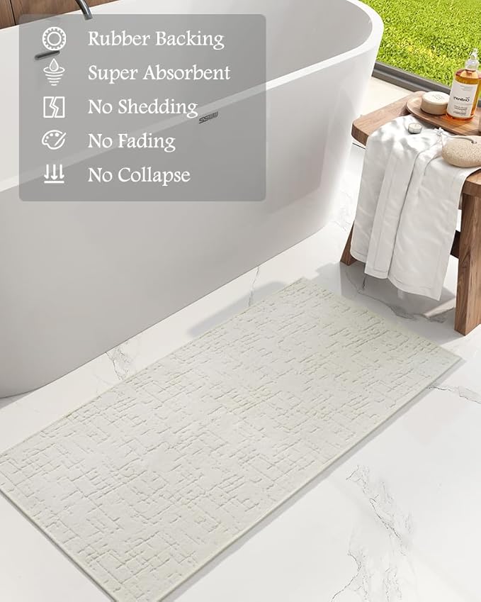 AMOAMI-Bath Mat-Absorbent Quick Dry Bathroom Floor Mats-Washable Rubber Backing Bath Mats for Bathroom Rugs Fit Under Door-Bath Rug for in Front of Sink Bathtub Shower Room, Cream 24''x48''