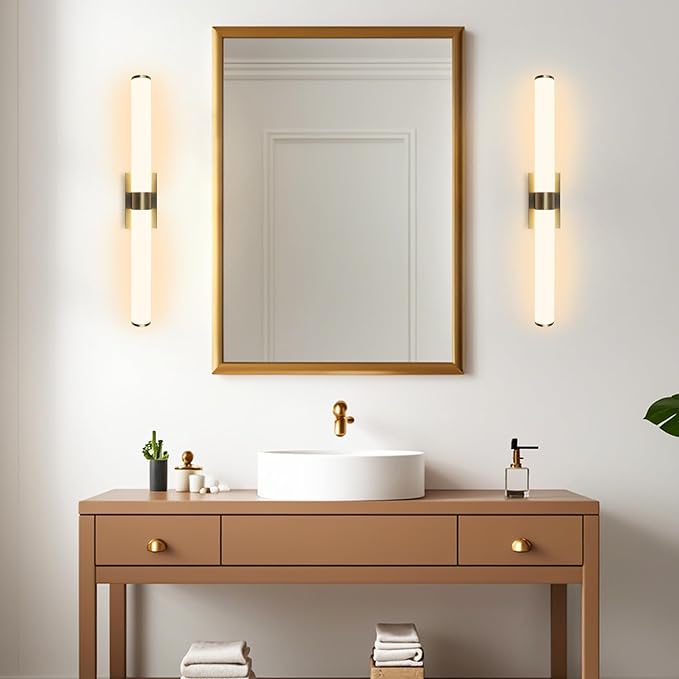 Kalium 33in Modern Wall Sconces, Dimmable Bathroom Vanity Lights, 3000K Warm White LED Indoor Sconces Lighting for Bathroom, Stairs, Living Room, Bedroom. Hardwired.