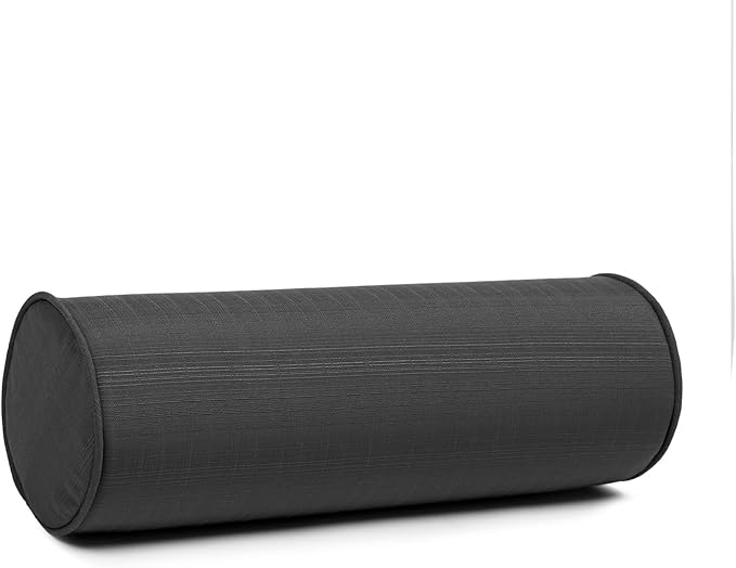 Sherry Kline Sunrise Indoor/Outdoor Neck Bolster Corded Edge Filled Pillow Charcoal Grey 6"x18" Set of 2