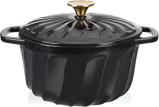 Enameled Cast Iron Dutch Oven with Lid, 6 QT Cast Iron Dutch Oven Pot, Dual Handles for Bread Baking, Cook, Bake, Oven Safe across All Cooktops (Black,6 QT)