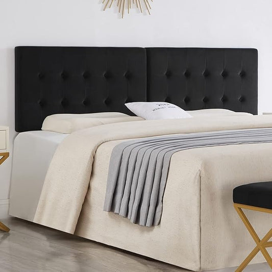 24KF Black Wall Mounted Tufted Button King Headboard, Soft Comfortable Velvet Padded King/CA King Size Headboard-6035-K-Black