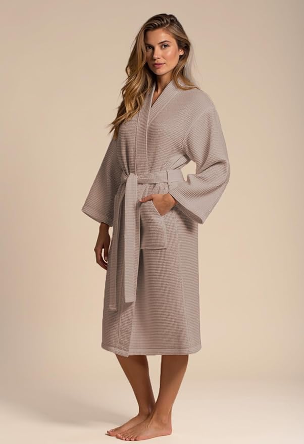 Turquaz Lightweight Full-Length Robes For Women Waffle Kimono Bathrobe - Soft, Fast-Drying, Long-Lasting Cotton Blend Unisex