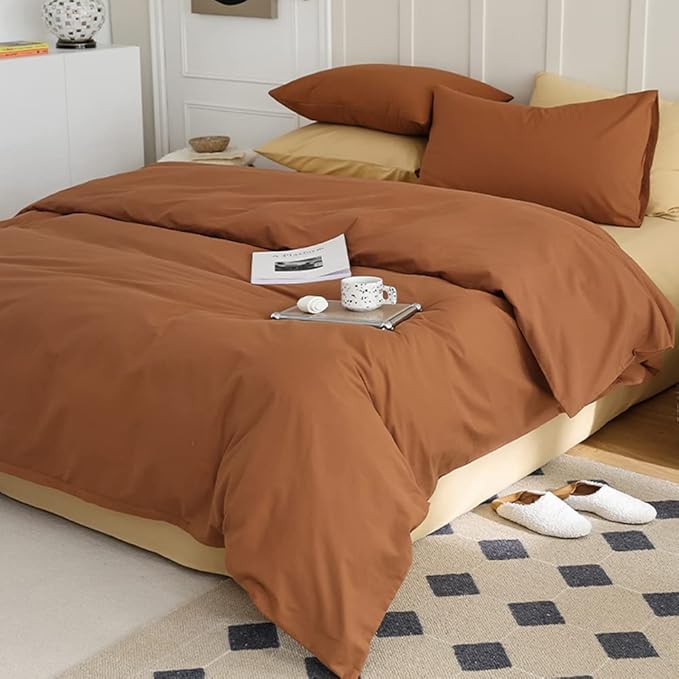 CLOTHKNOW Pumpkin Full Size Comforter Sets Brown Rust Bedding Comforter Sets Caramel Comforter Orange Terracotta Comforter with 2 Pillow Cases