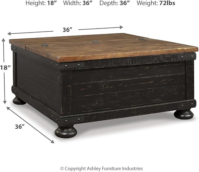 Signature Design by Ashley Valebeck Farmhouse Lift Top Coffee Table with Storage, Distressed Brown & Black Finish