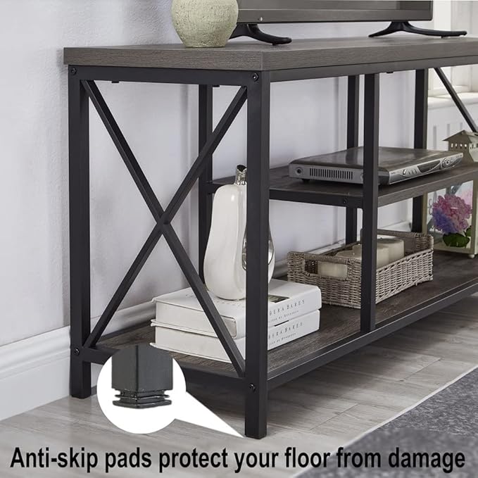 EXCEFUR 55 inch TV Stand for TV up to 65 inch, Rustic Wood and Metal Media TV Console Table for Living Room, Grey