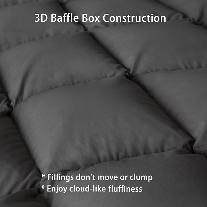 Luxury Down Fiber Comforter Oversized King Size - Fluffy and Cozy Duvet Insert for All Seasons - Medium Warmth Hotel Collection Comforters，Gray(120 X 98”)