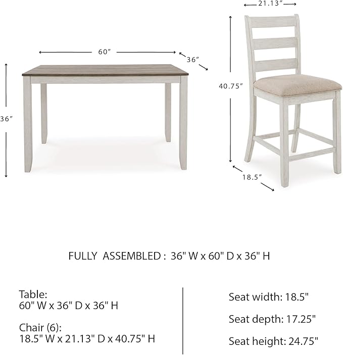 Signature Design by Ashley Skempton Modern Farmhouse Counter Height Dining Table and Upholstered Bar Stools, Set of 7, White & Light Brown