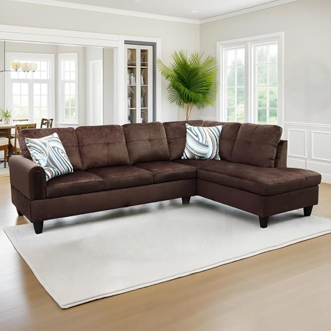 NicBex Sectional Couch 2 Pieces 66.5" L Sofa with Right Chaise Flannel L Shaped Cloud Couch Frame, Modular Sofa for Living Room & Small Apartment, Walnut