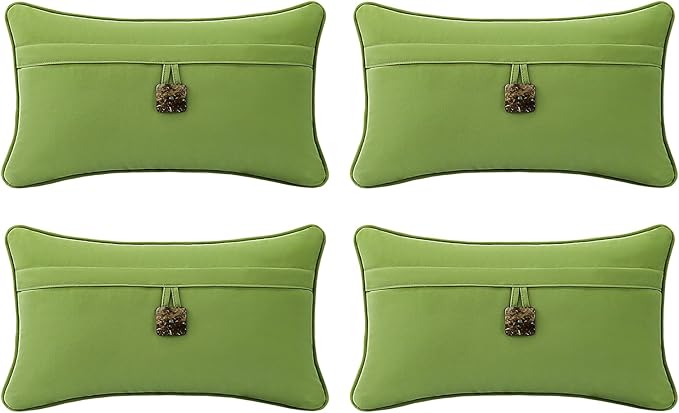 Outdoor Sunbrella Decorative Pillows with Coconut Button Pack of 4, 20" x 12" Outdoor Pillow Set for Couch Bed Throw Patio Sofa, Canvas Ginkgo