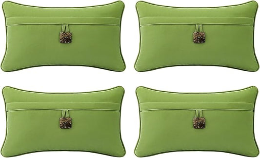 Outdoor Sunbrella Decorative Pillows with Coconut Button Pack of 4, 20" x 12" Outdoor Pillow Set for Couch Bed Throw Patio Sofa, Canvas Ginkgo