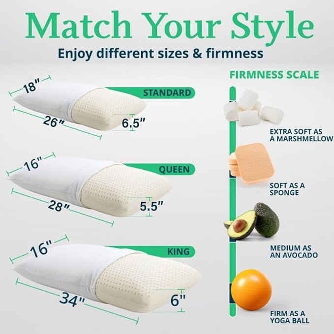 OrganicTextiles Talalay Latex Pillow with Organic Cotton Cover (King Size, Soft), GOTS Certified, Bed Pillow for Sleeping, Neck Pain Relief Help, Head Support, for Side Back Stomach Sleeper