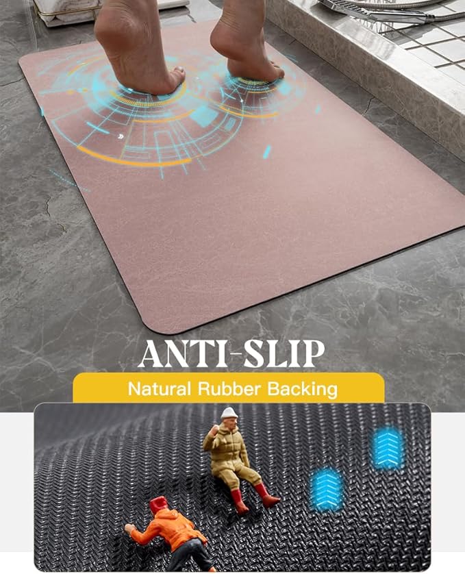 MontVoo -Bath Mat Rug-Rubber Backing Non Slip Quick Dry Absorbent Thin Bathroom Rugs Fit Under Door-Faux Suede Surface Bathroom Floor Mats-Shower Rug for in Front of Bathtub Shower Dusty Rose 17x27.5