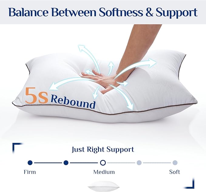 JOLLYVOGUE Pillows Queen Size Set of 2 for Sleeping, Soft and Supportive Bed Pillow with Down Alternative Filling for Side and Back Sleepers, Hotel Collection