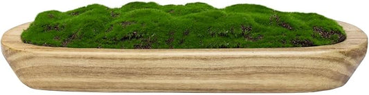 NAHARO Moss Wood Bowl,Natural Oblong Decorative Dough Bowl, Artificial Moss Centerpiece for Wedding Table Centerpiece, Home Decoration, Living Room, Office, No Maintenance