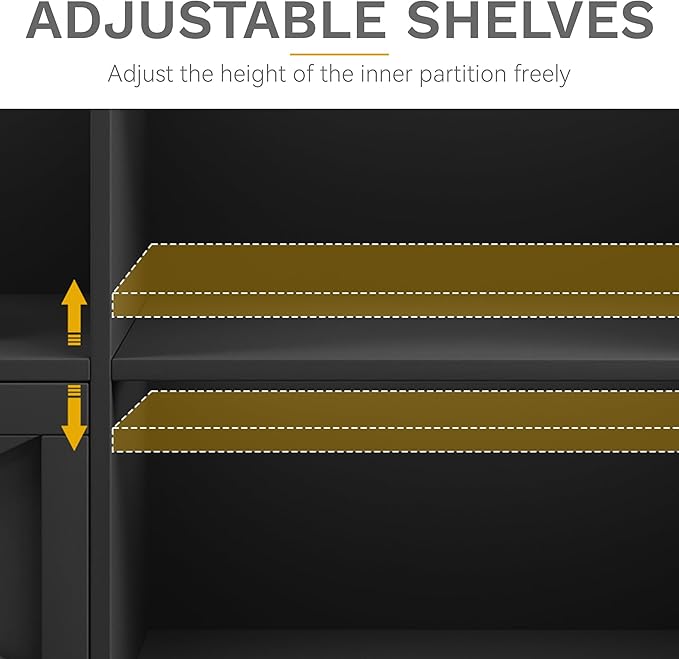 DWVO 70 Inch Farmhouse TV Stand with LED Lighting, Fits TVs up to 80 Inches, Media Console with Storage and Customizable Divider, Entertainment Center for Living Room (Black)