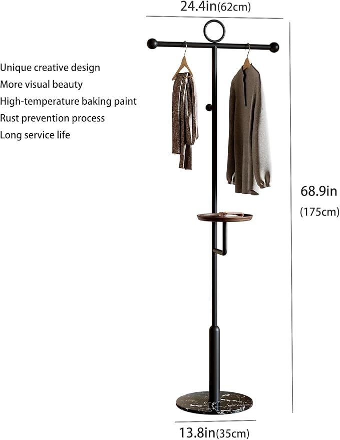 Coat rack freestanding Metal coat rack stand with round storage tray & Marble Base for Bags Hats Scarfs Purses Coat Hanger Stand Coat Tree for Home Office Hall Entryway
