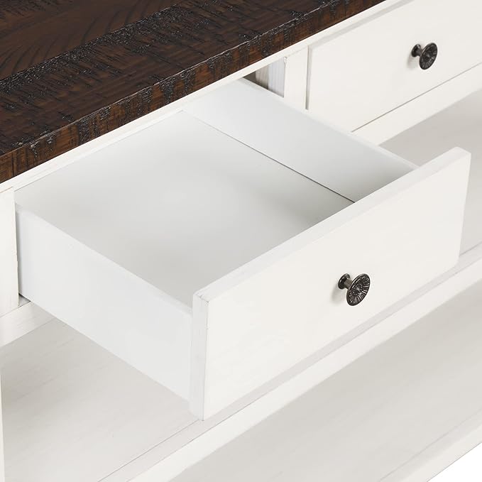Knocbel Farmhouse Entryway Long Console Table with 3 Storage Drawers and Bottom Open Shelves, Entry Hallway Foyer Sofa Table with Handles, 29.9" H x 48.8" W x 15.8" D (Antique White and Brown)
