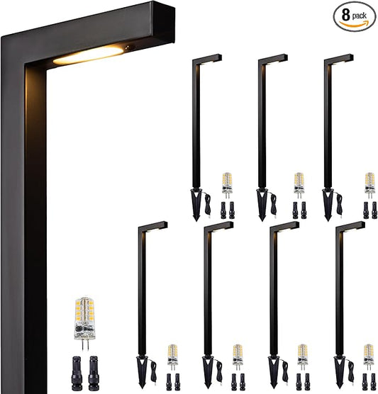 Brass Black Low Voltage Driveway Lights, 12V Landscape Pathway Light, AC/DC LED Waterproof Bronze L Shape Pathway Lamp for Patio House Garden with 3W 270LM 5000K G4 Bulb 8 Pack