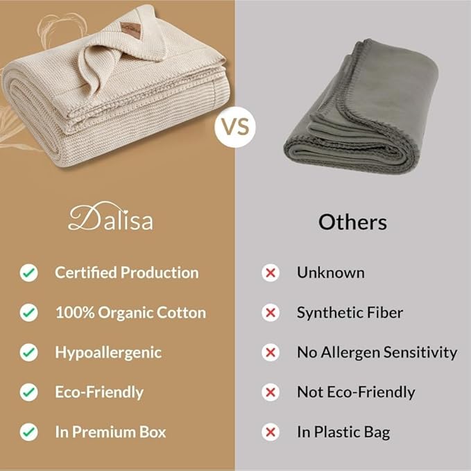 Dalisa 100% Organic Turkish Cotton Throw Blanket - GOTS Certified, Cozy - Perfect for Couch, Bed, and Home Decor - Boho Vintage Knit Alina (Earth Ivory, 60x80)