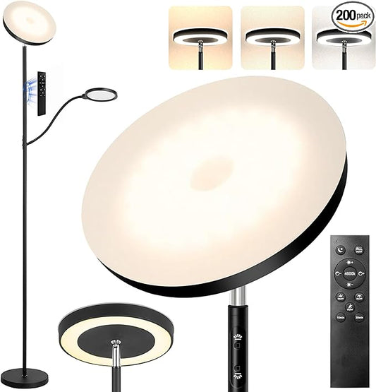 LED Floor Lamp, 36W/3000LM Super Bright Modern Tall Standing Lamp, 3 Color Temperatures Torchiere Sky Lamp with Dimmable Reading Light, Remote & Touch Control for Living Room, Bedroom, Office